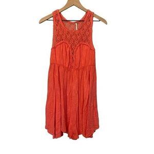 Free People Small Coral Crochet Swing Dress Boho Festival Party
